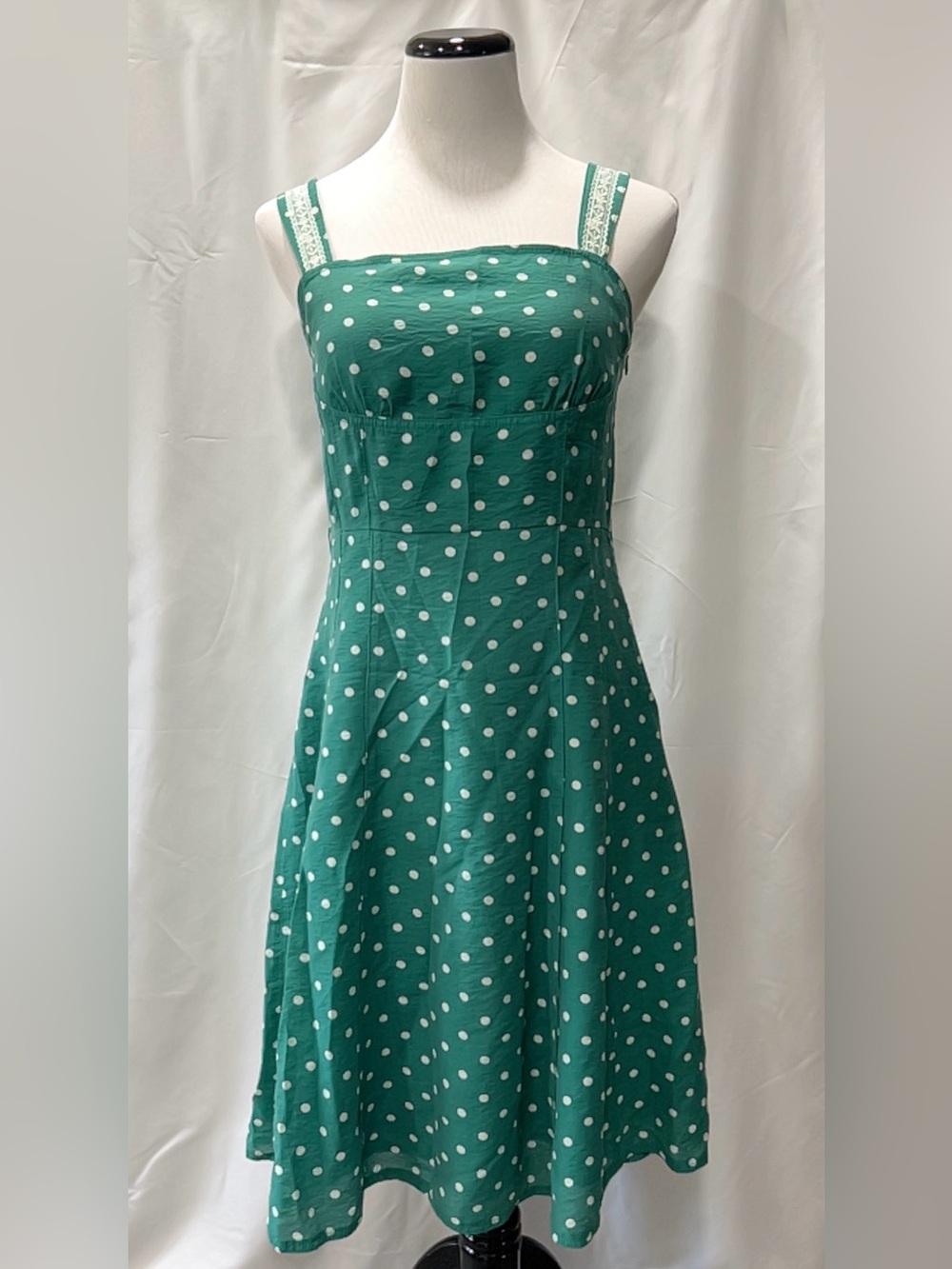Coups Green White Polka Dot Vintage Style Sundress Fit and Flare Midi Dress M